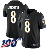 Nike Baltimore Ravens #8 Lamar Jackson With 100th Season Patch Black Vapor Untouchable Authentic stitched NFL jersey
