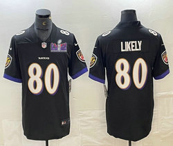 Nike Baltimore Ravens #80 Isaiah Likely Black Vapor Untouchable With 2024 Super Bowl (LVIII ) patch Jersey