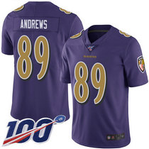 Nike Baltimore Ravens #89 Mark Andrews With 100th Season Patch Purple Rush Limited Authentic Stitched NFL Jersey