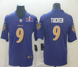 Nike Baltimore Ravens #9 Justin Tucker Purple Rush With 2024 Super Bowl (LVIII ) patch Jersey