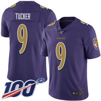 Nike Baltimore Ravens #9 Justin Tucker With 100th Season Patch Purple Rush Authentic stitched NFL jersey