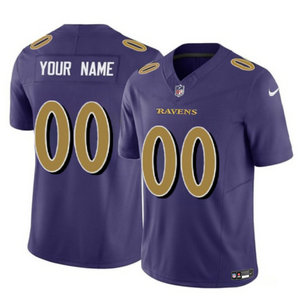 Nike Baltimore Ravens Custom Purple Gold Number 2023 F.U.S.E Authentic Stitched NFL Jersey