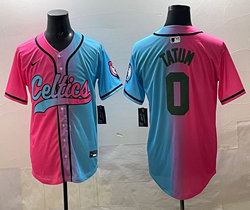 Nike Boston Celtics #0 Jayson Tatum Pink and Blue Joint MLB Jersey