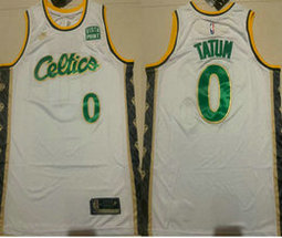 Nike Boston Celtics #0 Jayson Tatum White Gold logo With Advertising Jersey