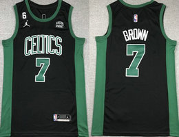 Nike Boston Celtics #7 Jaylen Brown Black 6 Patch 2022-23 With Advertising Authentic Stitched NBA Jersey