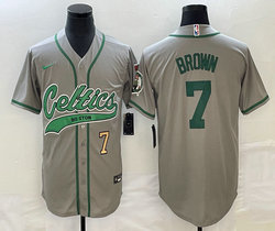 Nike Boston Celtics #7 Jaylen Brown Gray Joint Gold #7 front Authentic Stitched baseball jersey