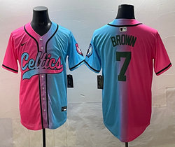 Nike Boston Celtics #7 Jaylen Brown Pink and Blue Joint MLB Jersey
