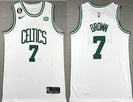 Nike Boston Celtics #7 Jaylen Brown White 6 Patch With Advertising Authentic Stitched NBA Jersey