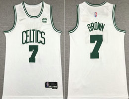 Nike Boston Celtics #7 Jaylen Brown White 75th anniversary With Advertising Authentic Stitched NBA Jersey