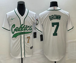 Nike Boston Celtics #7 Jaylen Brown White Joint Gold #7 front Authentic Stitched baseball jersey