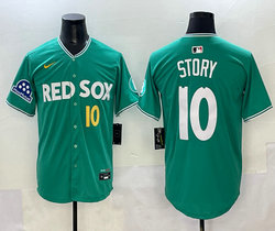 Nike Boston Red Sox #10 Trevor Story Green City #10 front With Mass Mutual Patch Jersey