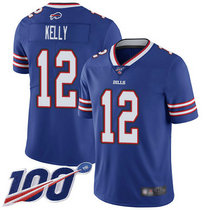 Nike Buffalo Bills #12 Jim Kelly With 100th Season Patch Blue Vapor Untouchable Authentic stitched NFL jersey