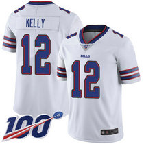 Nike Buffalo Bills #12 Jim Kelly With 100th Season Patch White Vapor Untouchable Authentic stitched NFL jersey