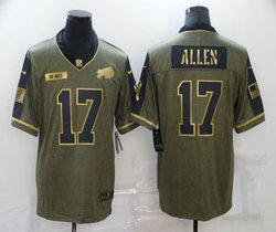 Nike Buffalo Bills #17 Josh Allen 2021 Gold Number Salute to Service Authentic Stitched NFL Jersey