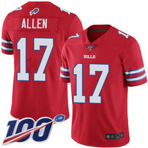 Nike Buffalo Bills #17 Josh Allen With 100th Season Patch Red Vapor Untouchable Authentic stitched NFL jersey