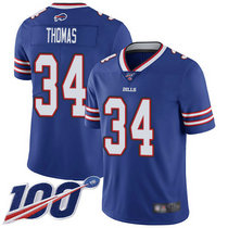 Nike Buffalo Bills #34 Thurman Thomas With 100th Season Patch Blue Vapor Untouchable Authentic stitched NFL jersey