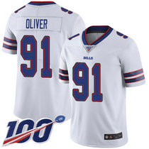 Nike Buffalo Bills #91 Ed Oliver 100th Season Patch White Vapor Untouchable Limited Authentic Stitched NFL Jersey