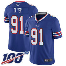 Nike Buffalo Bills #91 Ed Oliver With 100th Season Patch Blue Vapor Untouchable Authentic stitched NFL jersey