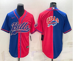 Nike Buffalo Bills Blank Red and Blue Joint adults Big Logo Authentic Stitched baseball jersey