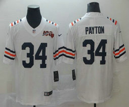 Nike Chicago Bears #34 Walter Payton 100th Anniversary Patch White Vapor Untouchable Limited Authentic Stitched NFL Jersey