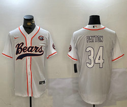 Nike Chicago Bears #34 Walter Payton White Joint Silver letter Authentic Stitched baseball jersey