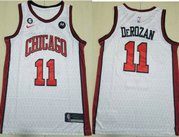 Nike Chicago Bulls #11 DeMar DeRozan White 6 Patch 2022-23 With Advertising Authentic Stitched NBA Jersey