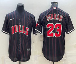 Nike Chicago Bulls #23 Michael Jordan Black Stripe Joint Authentic Stitched baseball jersey