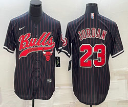 Nike Chicago Bulls #23 Michael Jordan Black Stripe Joint logo in front Authentic Stitched baseball jersey