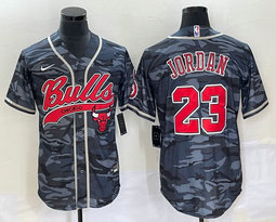 Nike Chicago Bulls #23 Michael Jordan Camo Joint Team logo on front Authentic Stitched baseball jersey