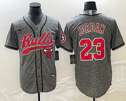 Nike Chicago Bulls #23 Michael Jordan Hemp grey Joint team logo in front baseball Jersey