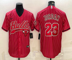 Nike Chicago Bulls #23 Michael Jordan Red Stripe Joint Authentic Stitched baseball jersey