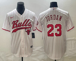 Nike Chicago Bulls #23 Michael Jordan White (Red Stripe)Joint baseball jersey