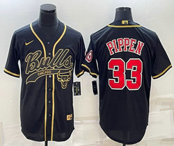 Nike Chicago Bulls #33 Scottie Pippen Black Joint gold logo Authentic Stitched baseball jersey