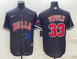 Nike Chicago Bulls #33 Scottie Pippen Black Stripe Blue 33 in front baseball Jersey