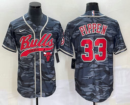 Nike Chicago Bulls #33 Scottie Pippen Camo Joint Team logo on front Authentic Stitched baseball jersey