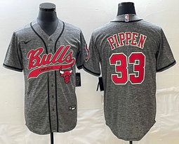 Nike Chicago Bulls #33 Scottie Pippen Hemp grey Joint team logo in front baseball Jersey