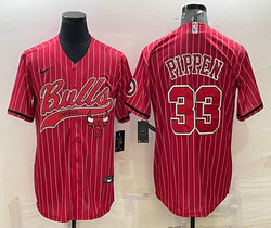 Nike Chicago Bulls #33 Scottie Pippen Red Stripe Adults Authentic Stitched baseball Jersey
