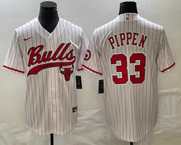 Nike Chicago Bulls #33 Scottie Pippen White (Red Stripe)Joint baseball jersey