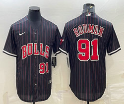 Nike Chicago Bulls #91 Dennis Rodman #91 Black Joint Authentic Stitched baseball jersey