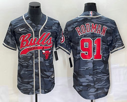Nike Chicago Bulls #91 Dennis Rodman  Camo Joint Team logo on front Authentic Stitched baseball jersey