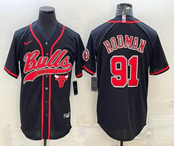 Nike Chicago Bulls #91 Dennis Rodman Black Joint logo in front Authentic Stitched baseball jersey