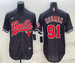 Nike Chicago Bulls #91 Dennis Rodman Black Stripe Joint logo in front Authentic Stitched baseball jersey