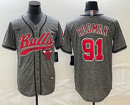 Nike Chicago Bulls #91 Dennis Rodman Hemp grey Joint team logo in front baseball Jersey