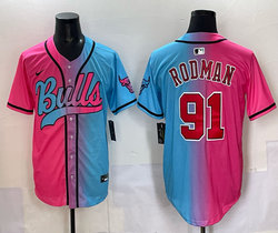 Nike Chicago Bulls #91 Dennis Rodman Pink and Blue Joint MLB Jersey