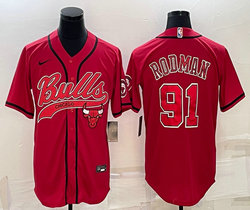 Nike Chicago Bulls #91 Dennis Rodman Red Joint Authentic Stitched baseball jersey