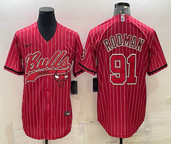 Nike Chicago Bulls #91 Dennis Rodman Red Stripe Joint Authentic Stitched baseball jersey