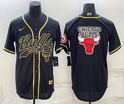 Nike Chicago Bulls Blank Black Joint gold logo Team Logo Authentic Stitched baseball jersey