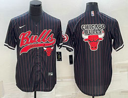 Nike Chicago Bulls Blank Black Stripe Joint team logo Authentic Stitched baseball jersey