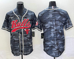 Nike Chicago Bulls Blank Camo Joint Team logo on front Authentic Stitched baseball jersey