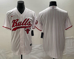 Nike Chicago Bulls Blank White (Red Stripe) Joint Team in front  baseball jersey